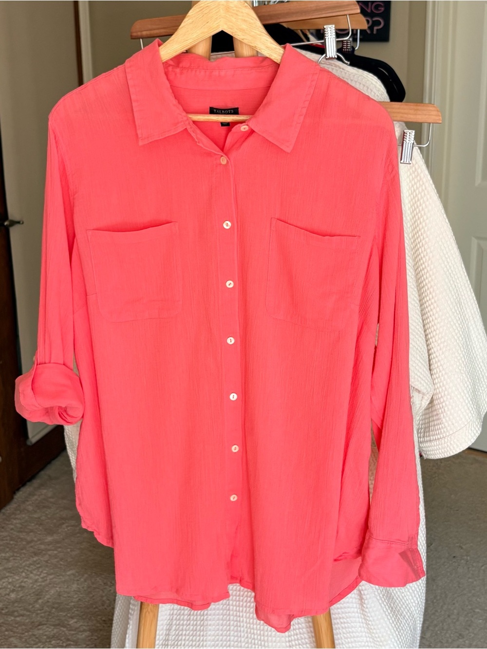 Talbots Coral Button-Front Gauze Shirt 2X